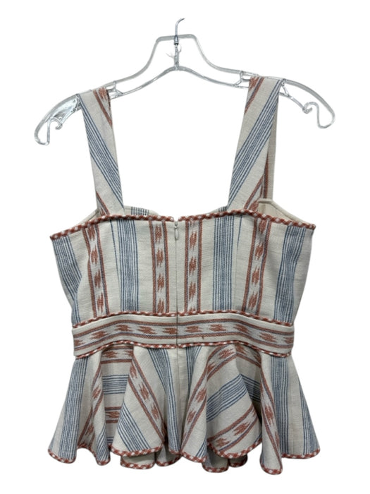 Hunter Bell Size 2 Cream, Red, Blue Cotton Blend Ikat Stripe Button Detail Top Cream, Red, Blue / 2