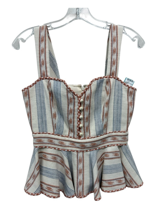 Hunter Bell Size 2 Cream, Red, Blue Cotton Blend Ikat Stripe Button Detail Top Cream, Red, Blue / 2