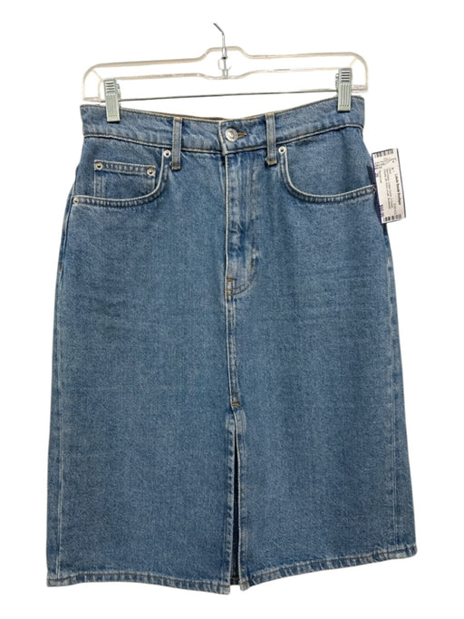 Derek Lam Size 26 Med Wash Cotton Denim 5 Pocket Double Slit Knee Length Skirt Med Wash / 26