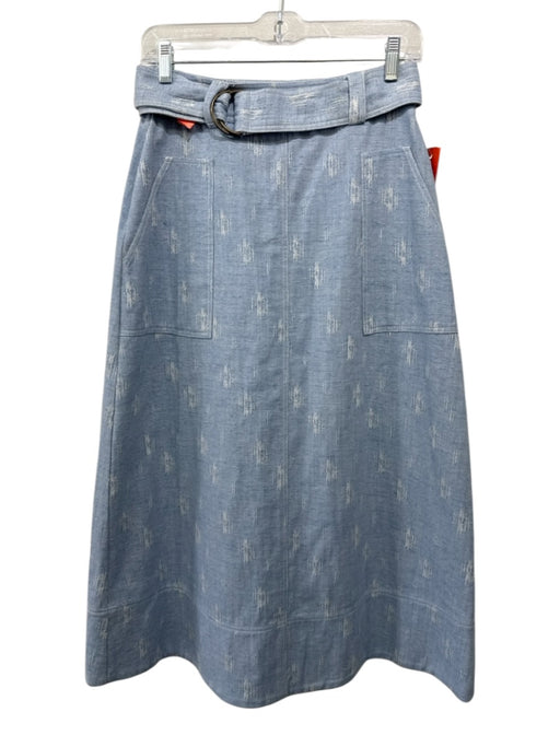 Hunter Bell Size 2 Light Blue Cotton & Linen Denim Patch Pocket Midi Skirt Light Blue / 2