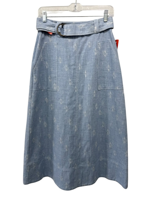 Hunter Bell Size 2 Light Blue Cotton & Linen Denim Patch Pocket Midi Skirt Light Blue / 2