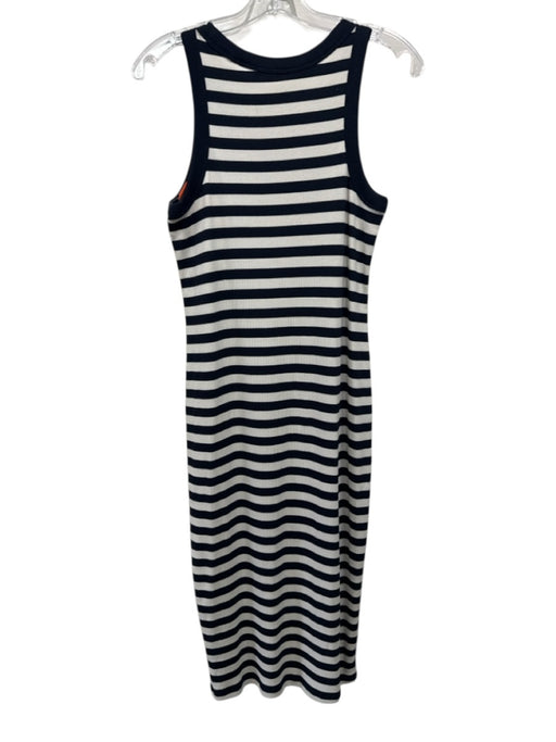 Elie Tahari Size S White & Navy Blue No Fabric Tag Ribbed Striped Midi Dress White & Navy Blue / S