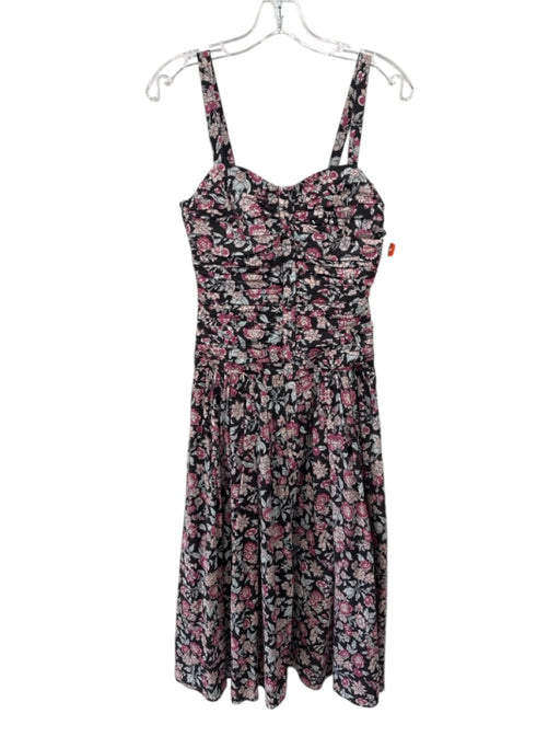La Vie Rebecca Taylor Size XS Black & Pink Cotton Floral Sleeveless Dress Black & Pink / XS