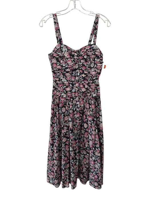 La Vie Rebecca Taylor Size XS Black & Pink Cotton Floral Sleeveless Dress Black & Pink / XS