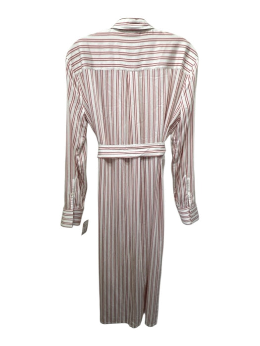ATM Size S White & Pink Rayon Blend Striped Button Front Long Sleeve Shirt Dress White & Pink / S