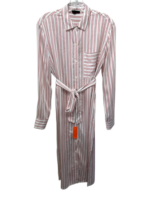 ATM Size S White & Pink Rayon Blend Striped Button Front Long Sleeve Shirt Dress White & Pink / S