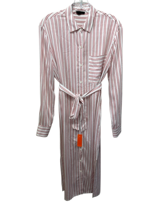 ATM Size S White & Pink Rayon Blend Striped Button Front Long Sleeve Shirt Dress White & Pink / S