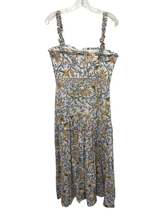 Agua by Agua Bendita Size S White, Blue & Yellow Linen Scrunch Strap Dress White, Blue & Yellow / S
