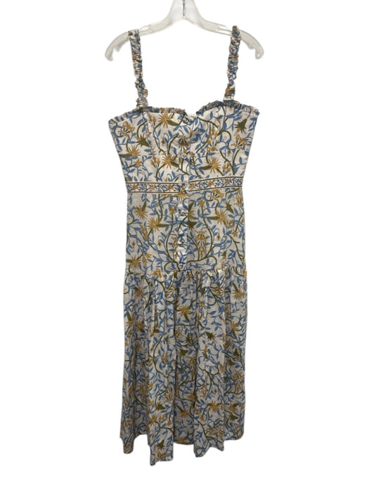 Agua by Agua Bendita Size S White, Blue & Yellow Linen Scrunch Strap Dress White, Blue & Yellow / S