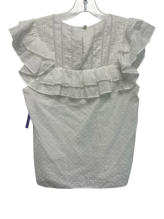 Veronica Beard Size 2 White Cotton Ruffle Cap Sleeve Swiss Dot Keyhole Back Top White / 2