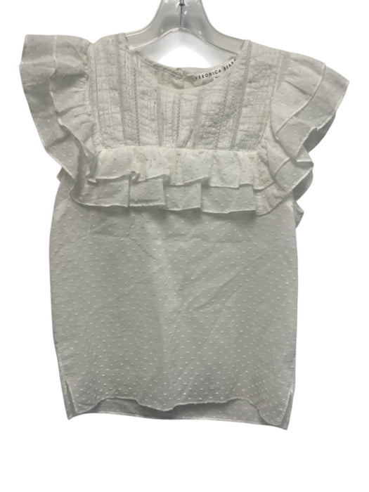 Veronica Beard Size 2 White Cotton Ruffle Cap Sleeve Swiss Dot Keyhole Back Top White / 2