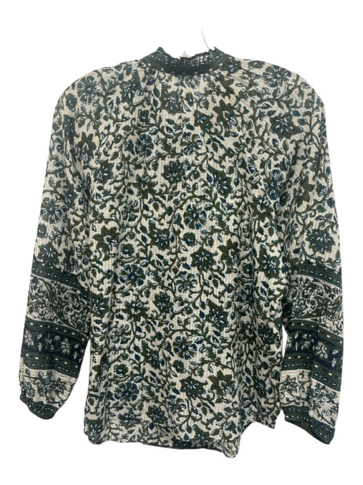 Veronica Beard Size S Cream White & Green Viscose Blend Botanical Tie V Neck Top Cream White & Green / S