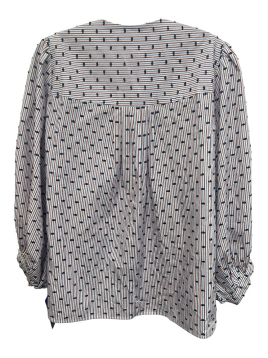Hunter Bell Size S White, Blue & Red Cotton Striped Swiss Dot Button Front Top White, Blue & Red / S