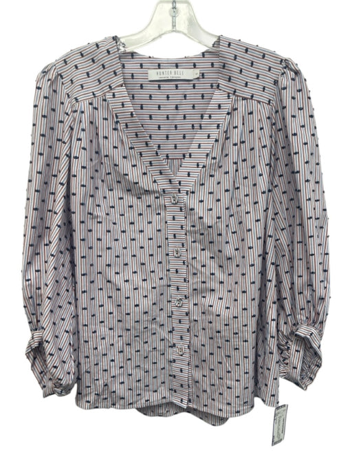 Hunter Bell Size S White, Blue & Red Cotton Striped Swiss Dot Button Front Top White, Blue & Red / S