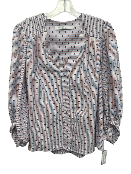 Hunter Bell Size S White, Blue & Red Cotton Striped Swiss Dot Button Front Top White, Blue & Red / S