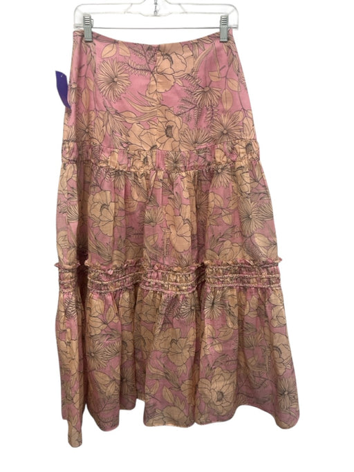 Alexis Size S Peach & Pink Flax Blend Floral Tiered Back Zip Maxi Skirt Peach & Pink / S
