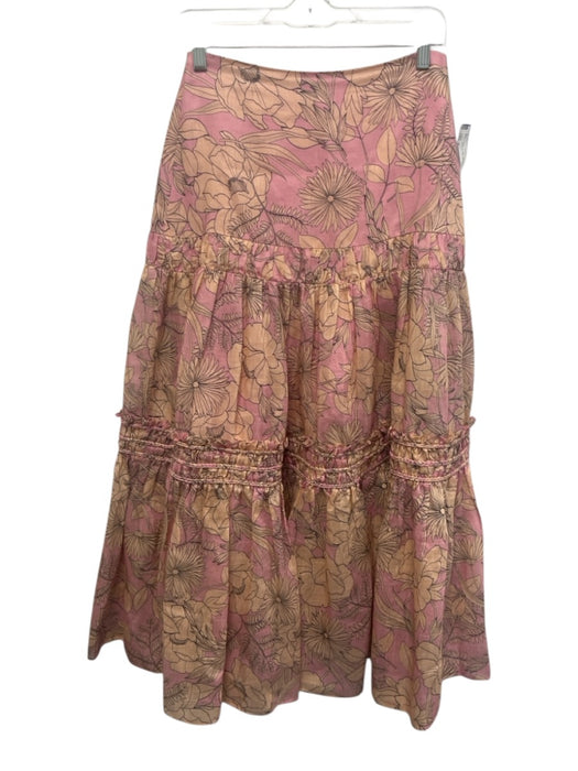 Alexis Size S Peach & Pink Flax Blend Floral Tiered Back Zip Maxi Skirt Peach & Pink / S