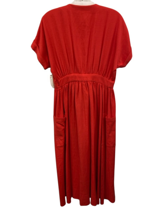 Mara Hoffman Size S Red Cotton Short Cuff Sleeve Wrap Tie Waist Pocketed Dress Red / S