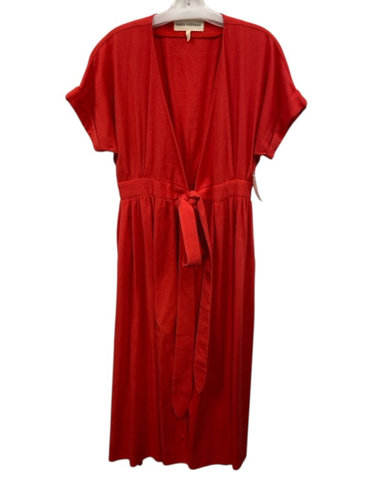 Mara Hoffman Size S Red Cotton Short Cuff Sleeve Wrap Tie Waist Pocketed Dress Red / S