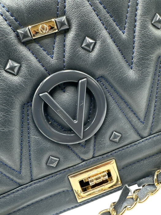 Valentino by Mario Valentino Gray Blue Leather Quilted Flap Chain Strap Bag Gray Blue