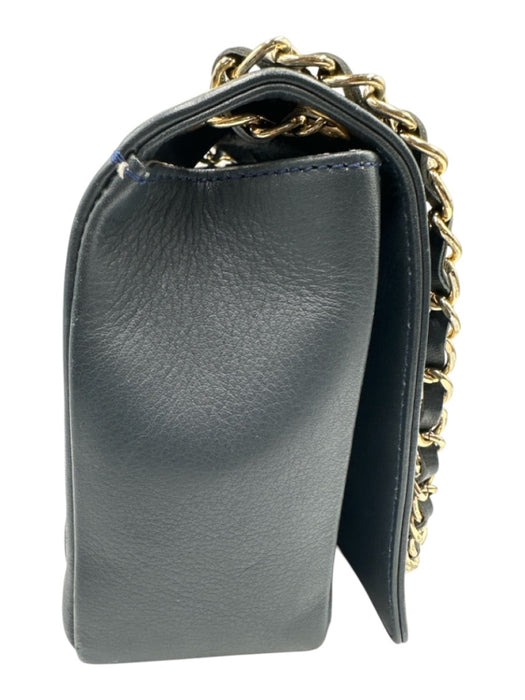 Valentino by Mario Valentino Gray Blue Leather Quilted Flap Chain Strap Bag Gray Blue