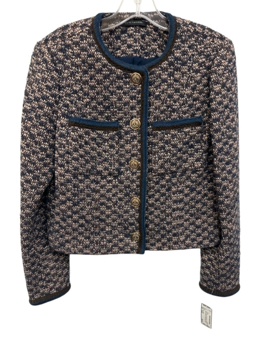 Elie Tahari Size Small Blue & Brown Wool Blend Long semi sheer sleeves Jacket Blue & Brown / Small