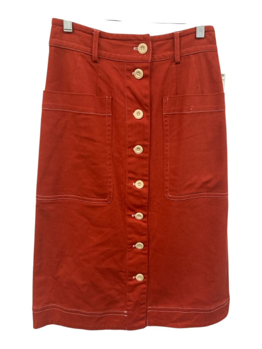 Sea New York Size 8 Orange Cotton Denim High Rise Contrast Stitch Maxi Skirt Orange / 8