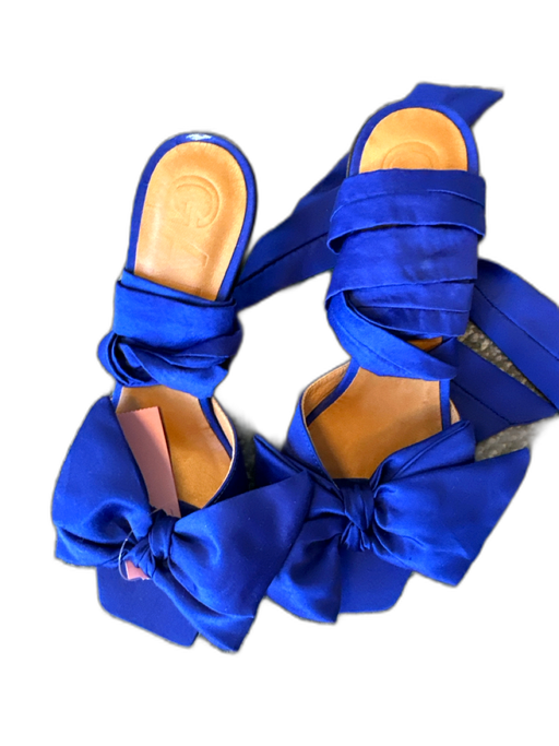 Ganni Shoe Size 38 Electric Blue Sateen Stiletto Ankle Tie Square Toe Sandals Electric Blue / 38