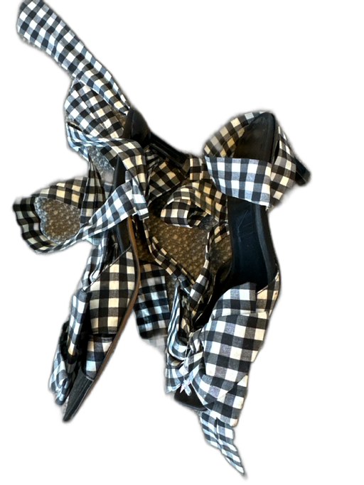 Ganni Shoe Size 39 Black & White Sateen Stiletto Ankle Tie Square Toe Sandals Black & White / 39