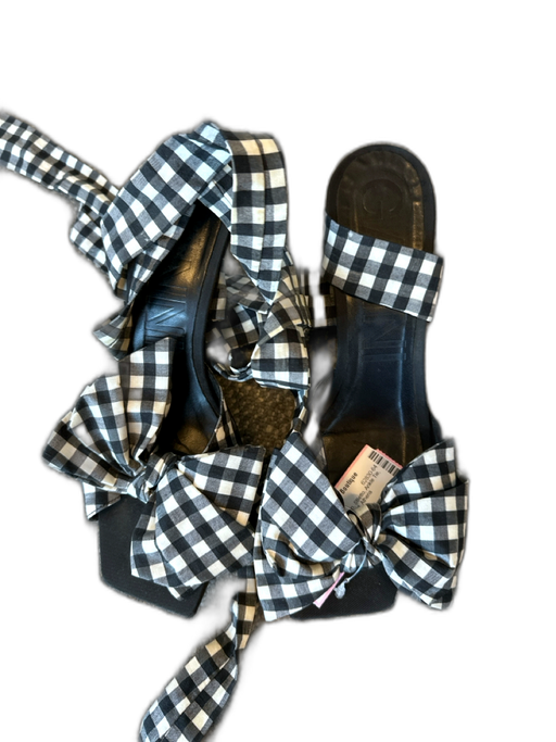 Ganni Shoe Size 39 Black & White Sateen Stiletto Ankle Tie Square Toe Sandals Black & White / 39
