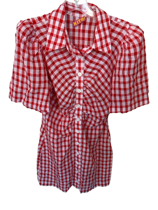 Kitri Size 6 Red & White Viscose Blend Short Sleeve Gingham Button Down Dress Red & White / 6