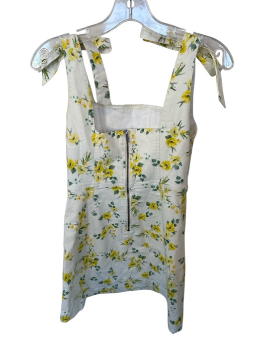 Alice & Olivia jeans Size 8 Yellow & Green Cotton Blend Tie Straps Flowers Dress Yellow & Green / 8