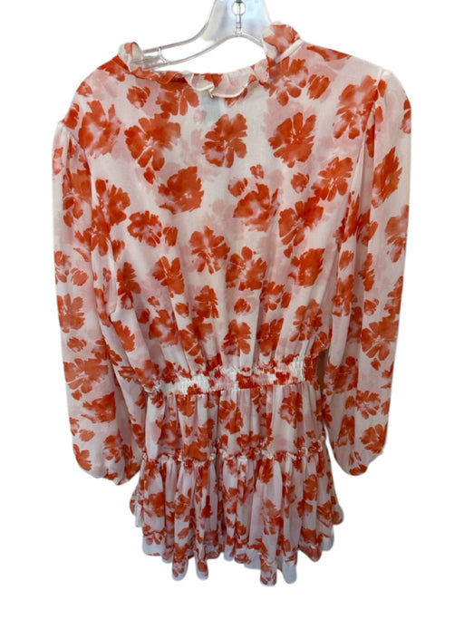 Misa Size M Orange & White Polyester Long Balloon Sleeve Flowers Dress Orange & White / M