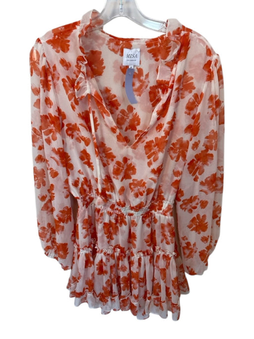 Misa Size M Orange & White Polyester Long Balloon Sleeve Flowers Dress Orange & White / M