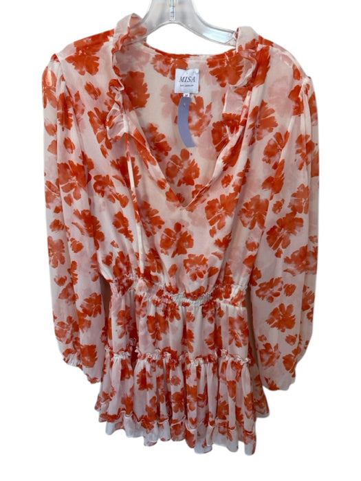 Misa Size M Orange & White Polyester Long Balloon Sleeve Flowers Dress Orange & White / M