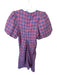 Ganni Size Est XS Pink & blue Cotton Blend Short Balloon Sleeve Grid Dress Pink & blue / Est XS