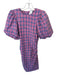 Ganni Size Est XS Pink & blue Cotton Blend Short Balloon Sleeve Grid Dress Pink & blue / Est XS