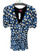 Staud Size 6 Black & Blue Rayon Short Balloon Sleeve Flowers V Neck Dress Black & Blue / 6