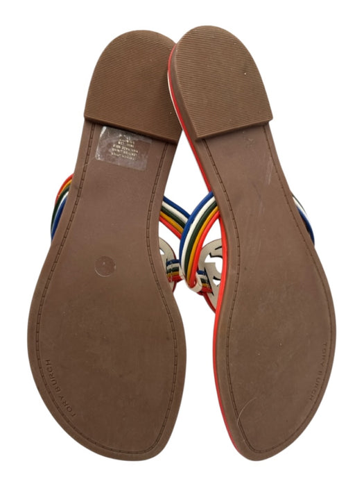 Tory Burch Shoe Size Est 7.5 White & Multi Leather Strappy Logo Sandals White & Multi / Est 7.5