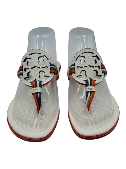 Tory Burch Shoe Size Est 7.5 White & Multi Leather Strappy Logo Sandals White & Multi / Est 7.5