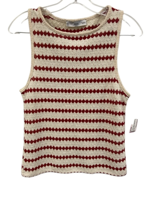 MNG Size S White & Red Polyester & Cotton Sleeveless Tank Striped Pants Set White & Red / S