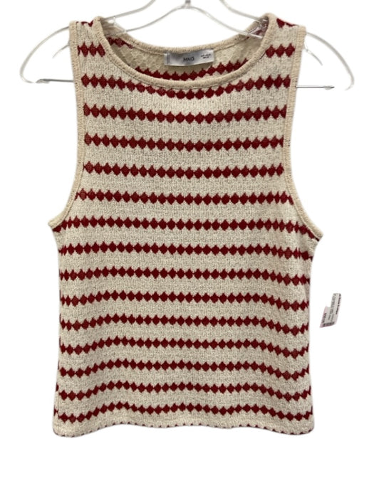 MNG Size S White & Red Polyester & Cotton Sleeveless Tank Striped Pants Set White & Red / S