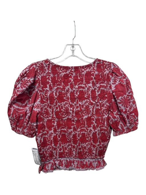 Cleobella Size S Red & Purple Cotton Smocked Flowers V Neck Top Red & Purple / S