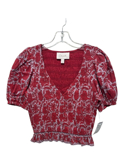 Cleobella Size S Red & Purple Cotton Smocked Flowers V Neck Top Red & Purple / S