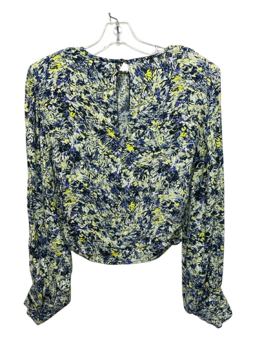 Gestuz Size 34/XS Green & Blue Viscose Blend Abstract Long Sleeve Twist Hem Top Green & Blue / 34/XS