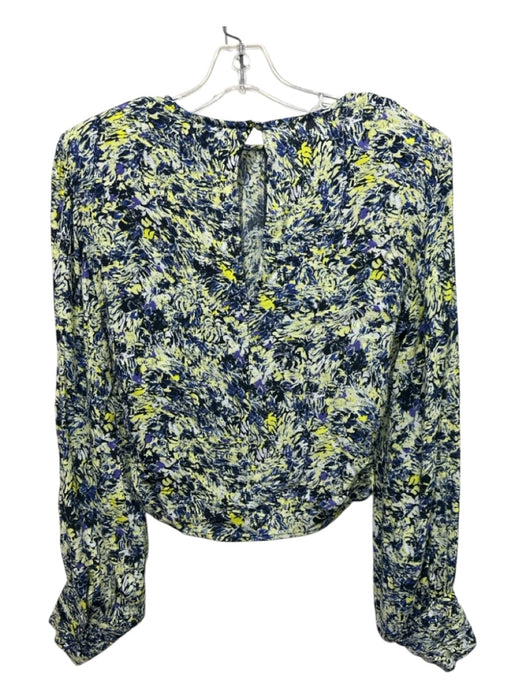 Gestuz Size 34/XS Green & Blue Viscose Blend Abstract Long Sleeve Twist Hem Top Green & Blue / 34/XS