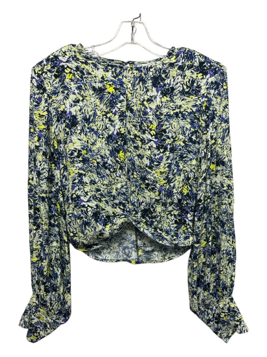 Gestuz Size 34/XS Green & Blue Viscose Blend Abstract Long Sleeve Twist Hem Top Green & Blue / 34/XS