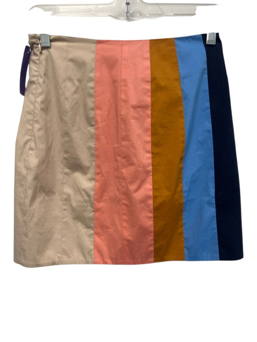Staud Size 2 Blue, Yellow, Pink Cotton Color Block Stripe Side Zip Mini Skirt Blue, Yellow, Pink / 2