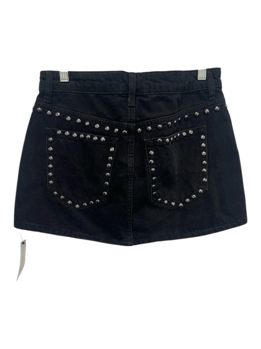 Reformation Size 27 Black Cotton Denim Zip Fly Studded Mini Skirt Black / 27