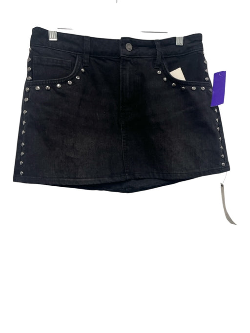 Reformation Size 27 Black Cotton Denim Zip Fly Studded Mini Skirt Black / 27